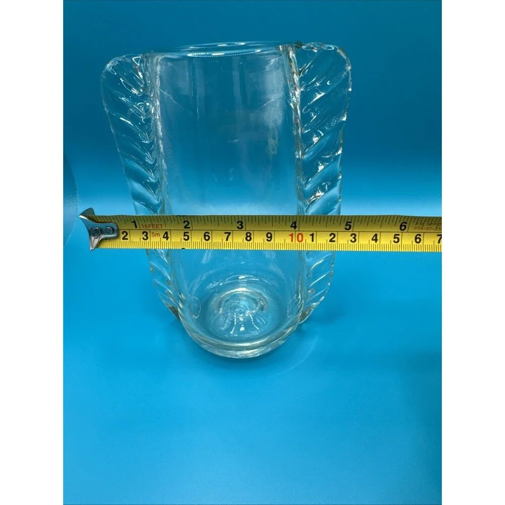 VNT Braided Glass Vase Handblown Clear W/ Slight Green  Tint 7.5”